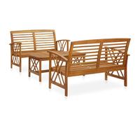 Garden lounge set 3pc Solid Acacia Wood Brown 119x67cm Bench 102x50cm Tbl +2Ch59