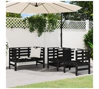 Garden Lounge Set 3pc Solid Pine Wood Black Pine 61.5x53x71cm Outdoor Patio Seat