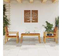 Garden lounge set 3pcs Solid Acacia Wood Brown Table 103x58x45cm Chairs incl2pcs