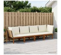Garden Lounge Set 4-Seater Beige & Cream White Acacia Wood Rope Modular 70x70cm