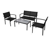 Garden Lounge Set 4pc Black Textilene Steel Frame 2 Chairs Bench Table Cafe