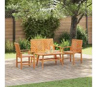 Garden Lounge Set 4pc Brown Solid Acacia Wood 2 Chairs Bench Table Outdoor Patio