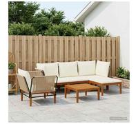 Garden Lounge Set 5-Seater Beige Cream Acacia Wood Rope Modular 60x70x65cm Oiled