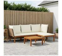 Garden Lounge Set 5pc Beige & Cream White Acacia Wood Rope 60x70x65cm Modular 4p