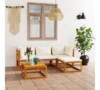 Garden Lounge Set 5pc Solid Acacia Wood Cream Cushions Table 68x68x29cm Modular