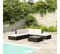 Garden Lounge Set 6-Piece Brown Poly Rattan with Polyester Cushions Corner Sofa