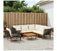Garden Lounge Set 6-piece Solid Acacia Wood & Rope Black Cream White 60x70x65cm