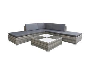 Garden Lounge Set 6 Piece with Cushions Poly Rattan Grey Chaise vidaXL
