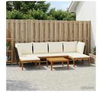 Garden lounge set 6-seater Solid Acacia Wood Rope Black & Cream 60 x 70 x 65 cm