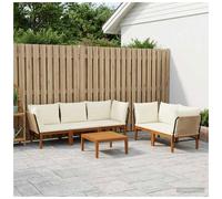 Garden lounge set 60x70x65cm Solid acacia wood & beige rope Cream cushions 5pce