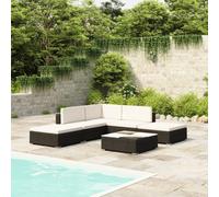 Garden Lounge Set 6pc Black PE Rattan Modular Outdoor Patio with Cushions Steel.