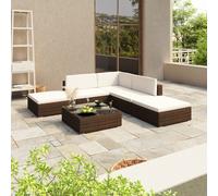 vidaXL Garden Lounge Set 6 Piece with Cushions Poly Rattan Brown Furniture