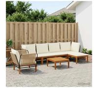 Garden Lounge Set 7pcs Solid Acacia Wood & Rope Beige Cream 70x70x65cm Modular .