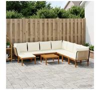 Garden Lounge Set 8-Seater Beige Cream Acacia Wood Rope Modular 60x70x65cm Oiled