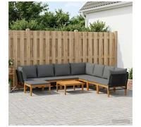 Garden Lounge Set 8-Seater Solid Acacia Wood Black Anthracite Modular with Rope