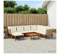 Garden Lounge Set Beige & Cream White Solid Acacia Wood Rope 7-seats 60x70x65cm
