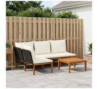 Garden Lounge Set Black & Cream 5pc Solid Acacia Modular 60x70x65cm Outdoor Sofa