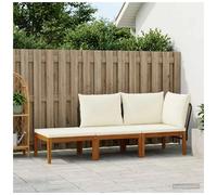 Garden lounge set Black & Cream White 3-seat Modular Acacia Rope 70x70x65cm incl