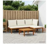 Garden Lounge Set Black & Cream White 5pc Solid Acacia Wood Modular 60x70x65cm