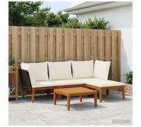 Garden Lounge Set Black & Cream White 5pcs Solid Acacia Wood Modular 60x70x65cm