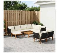 Garden Lounge Set Black & Cream White 9pc Solid Acacia Wood Rope 60x70x65cm Mod