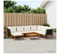 Garden Lounge Set Black & Cream White Solid Acacia Wood & Rope 60x70x65cm 7seat
