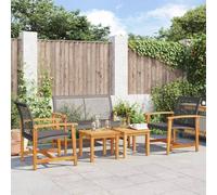 Garden Lounge Set Black PE Rattan & Acacia Wood 63x64x80 cm Outdoor Metal Frame