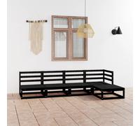 Garden Lounge Set Black Solid Pinewood 5pc Modular Corner Footstool 70x70x67 cm