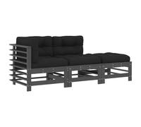 vidaXL 3 Piece Garden Lounge Set with Cushions Grey Solid Wood