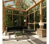 Garden Lounge Set Grey PE Rattan & Powder-Coated Steel 5pc 70x70x52.5cm w/Cush