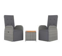 vidaXL 3 Piece Garden Lounge Set Grey Poly Rattan&Solid Wood Acacia