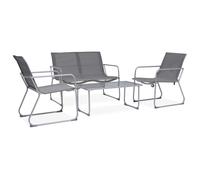 Garden Lounge Set Grey Textilene & Steel 2x Single 1x Double 102cm Table Glass.