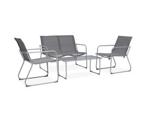 Garden Lounge Set Grey Textilene & Steel 2x Single 1x Double 102cm Table Glass.