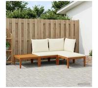 Garden Lounge Set Modular 3-Seater Solid Acacia and Rope Black/Cream 60x70x65cm