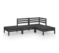 vidaXL Solid Pinewood Garden Lounge Set 4 Piece Black Outdoor Seating Sofa