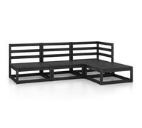 vidaXL 4 Piece Garden Lounge Set Black Solid Wood Pine NEW