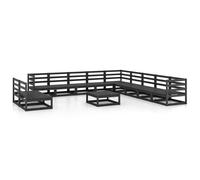 vidaXL 12 Piece Garden Lounge Set Black Solid Pinewood, Black