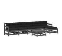 Garden Lounge Set, 7pc Grey Solid Pinewood Modular 62x62x70.5cm Black Cushions