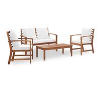 Garden lounge set solid acacia wood 100x50x33cm cream white cushions & 2 chairs