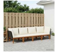 Garden Lounge Set Solid Acacia Wood Black & Cream White Modular 4-Seater Corner