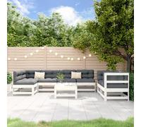 Garden lounge set white solid pinewood 8pc modular slatted 62x62x70.5cm