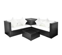 vidaXL 4 Piece Garden Lounge Set with Cushions Poly Rattan Black