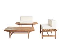 Beliani Garden Lounge Set With Table 2 Seater Giaveno Acacia Wood Off-white, White