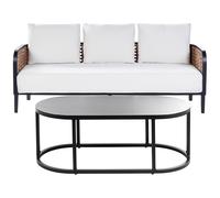 Beliani Garden Lounge Set With Table 3 Seater Montefalco Metal White, White