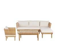 Garden Lounge Set with Table 4 Seater CREMONA Acacia Wood Left Hand Light Brown/ Off-White