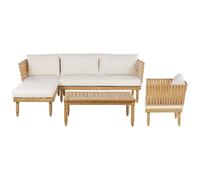 Garden Lounge Set with Table 4 Seater CREMONA Acacia Wood Right Hand Light Brown/ Off-White