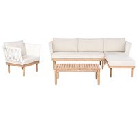 Beliani Garden Lounge Set With Table 4 Seater Cremona Acacia Wood White Left Hand