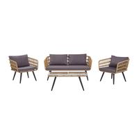 Beliani Garden Lounge Set With Table 4 Seater Fobello Pe Rattan Beige, Brown