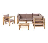 Beliani Garden Lounge Set With Table 6 Seater Cerreto Bamboo Wood Taupe, Brown