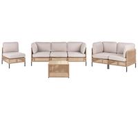 Garden Lounge Set with Table 6 Seater OMEGANA Modular PE Rattan Light Beige